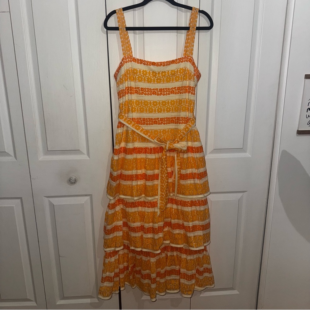 Zimmermann Vibrant Orange and White Midi Dress
